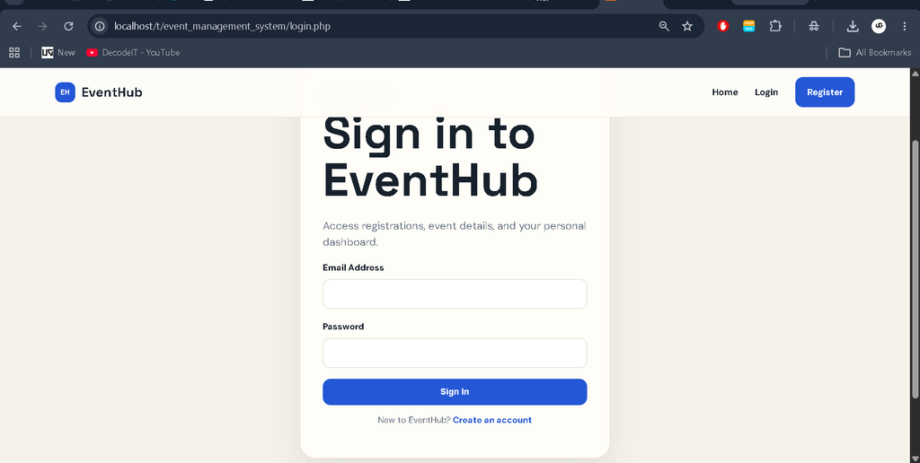 Event Management System in PHP and MySQL