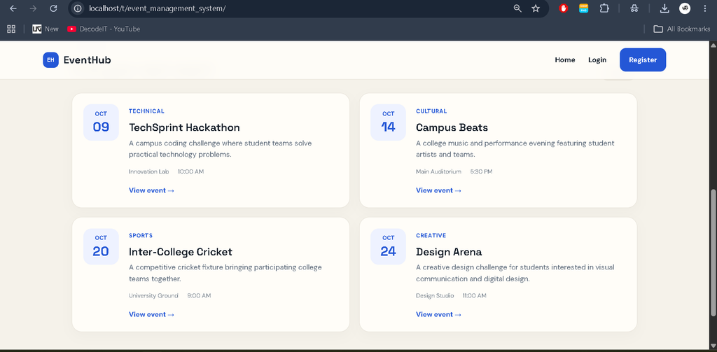 Event Management System in PHP and MySQL