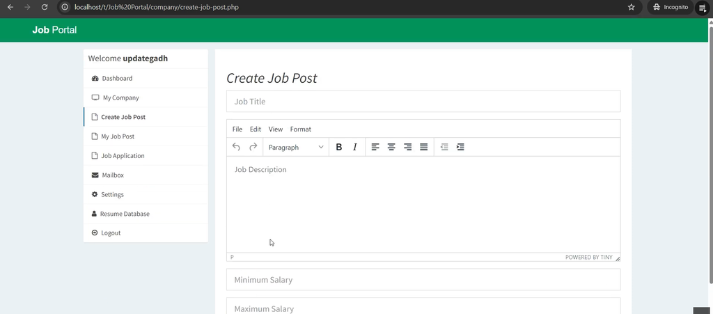 Job Portal Using PHP and MySQL
