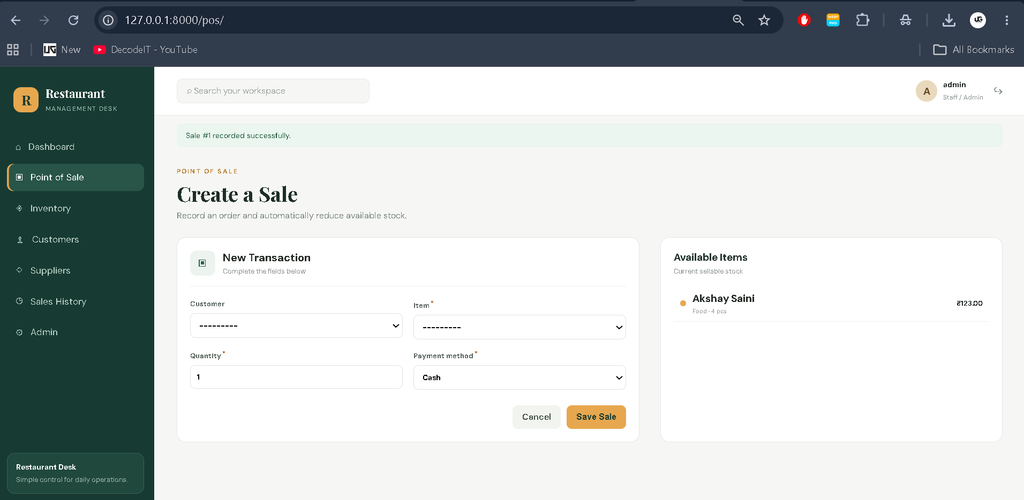 Restaurant Management System Using Python Django