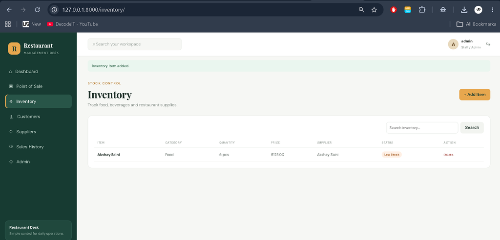Restaurant Management System Using Python Django