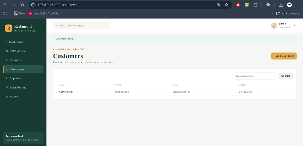 Restaurant Management System Using Python Django