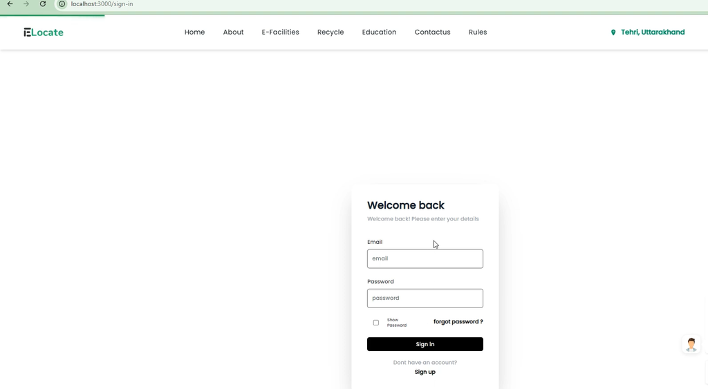 E-Waste Facility Locator Using React -Login Page