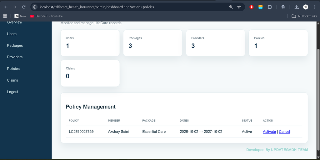 Health Insurance Management System Using PHP and MySQL