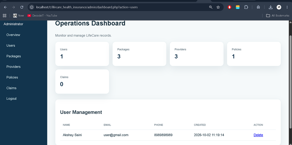 Health Insurance Management System Using PHP and MySQL