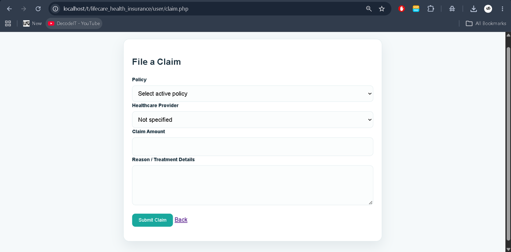 Health Insurance Management System Using PHP and MySQL