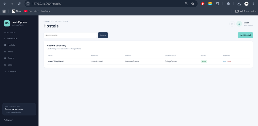 Hostel Management System Using Python Django