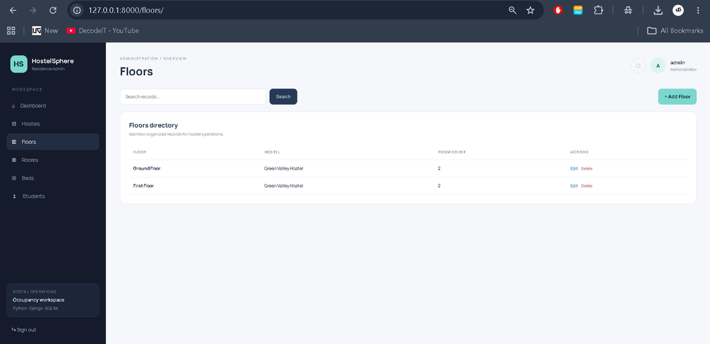 Hostel Management System Using Python Django