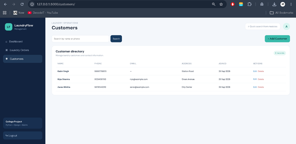 Laundry Management System Using Python Django