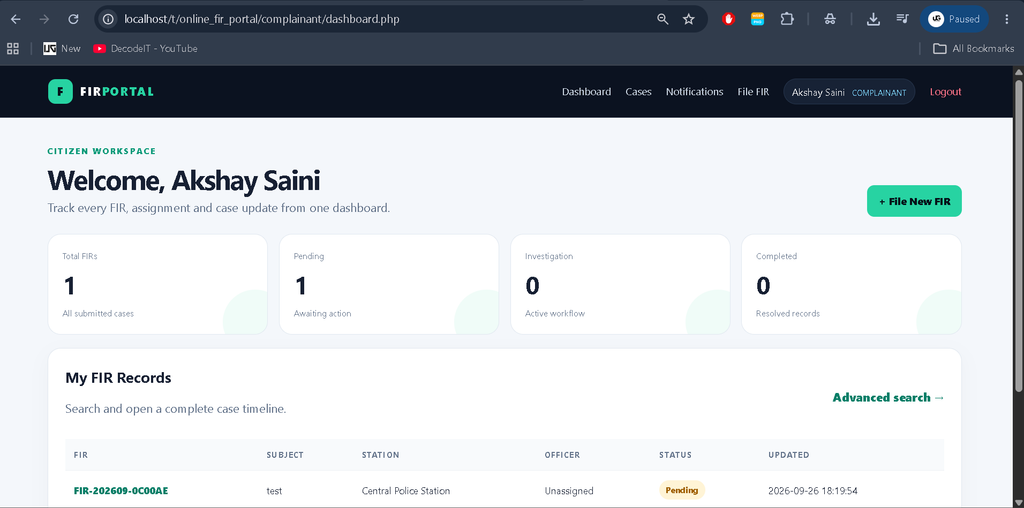 Online FIR Portal Using PHP and MySQL