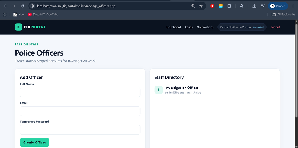 Online FIR Portal Using PHP and MySQL