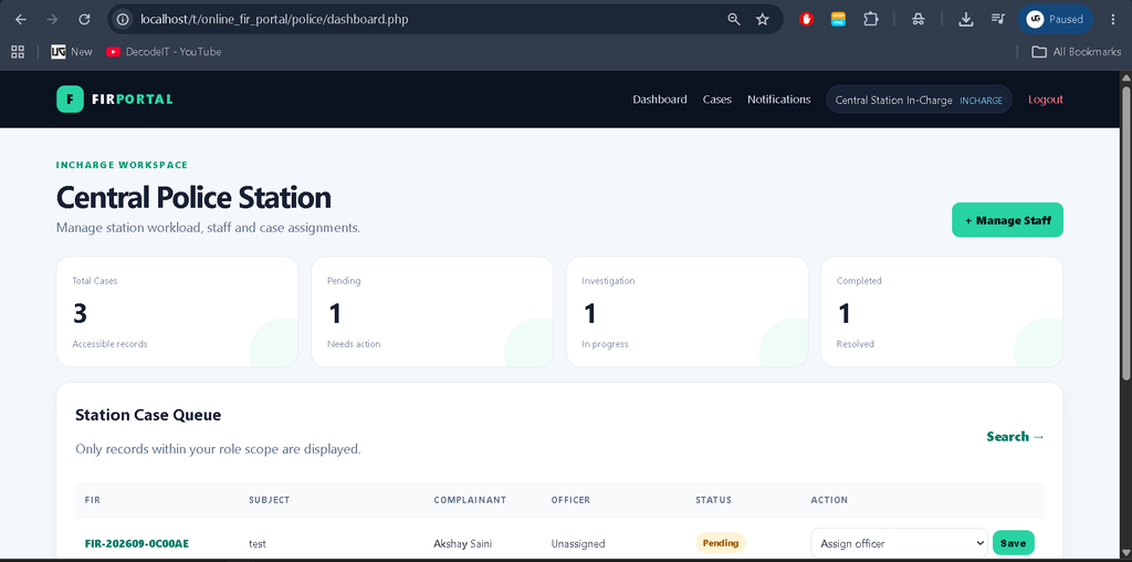 Online FIR Portal Using PHP and MySQL