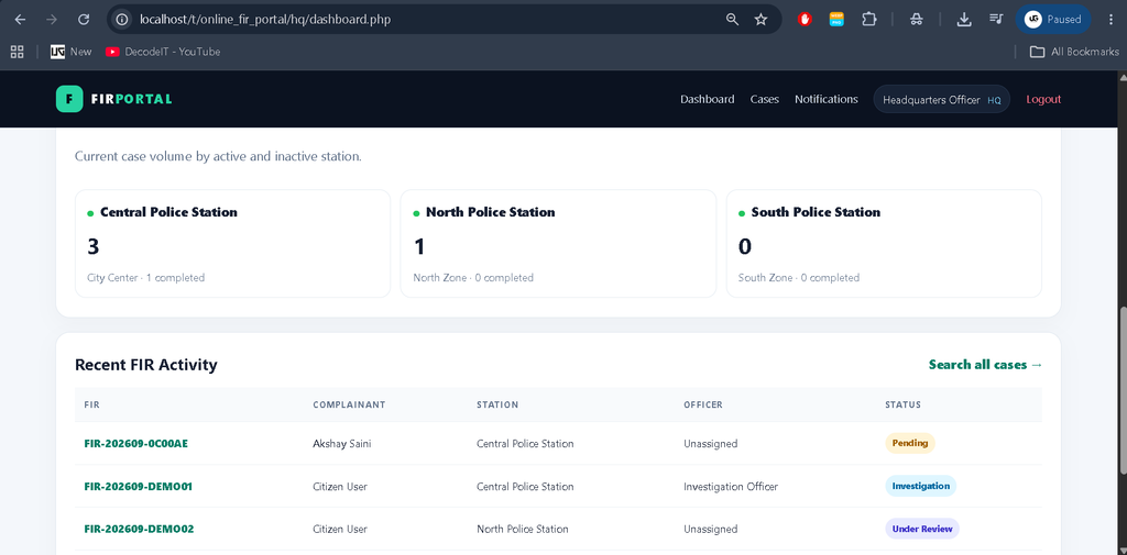 Online FIR Portal Using PHP and MySQL