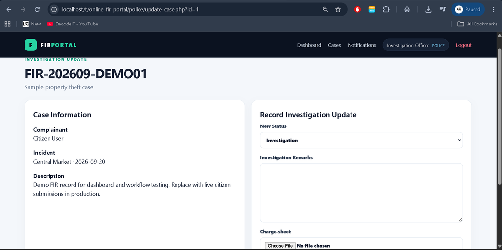 Online FIR Portal Using PHP and MySQL