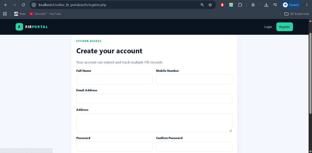 Online FIR Portal Using PHP and MySQL