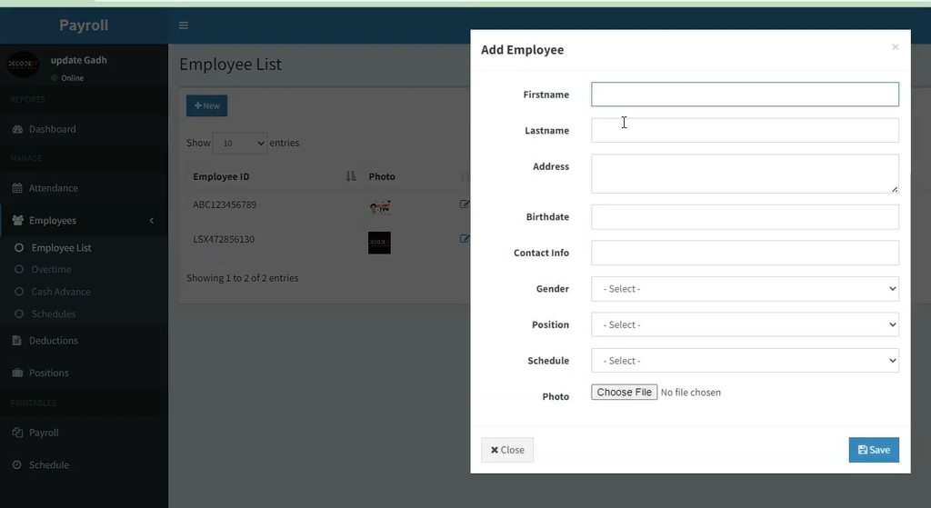 Online Payroll Management System in PHP