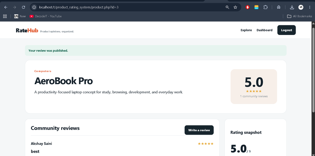 Online Product Rating System in PHP and MySQL