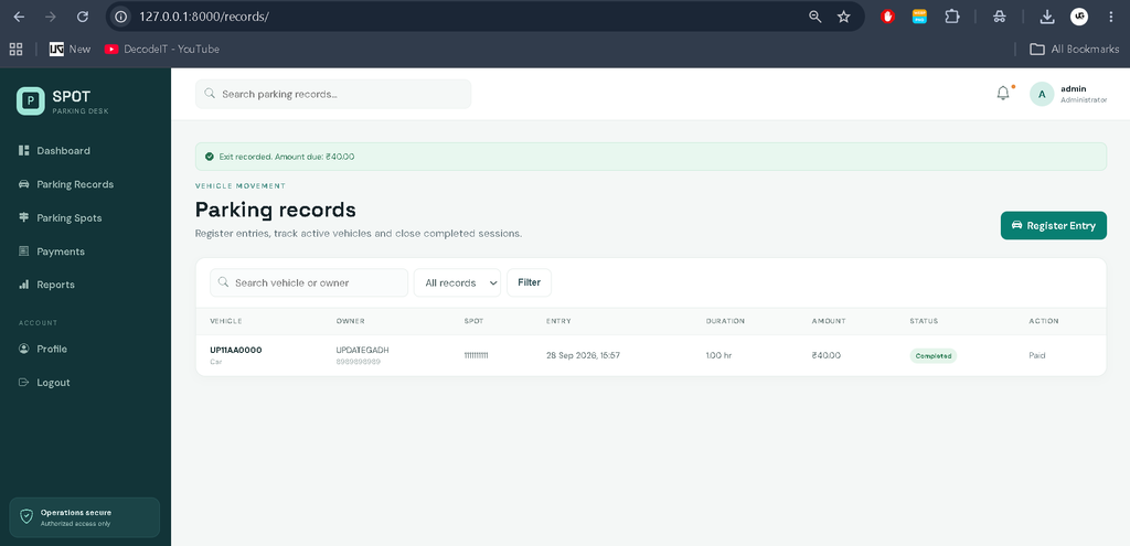 Parking Management System Using Python and Django