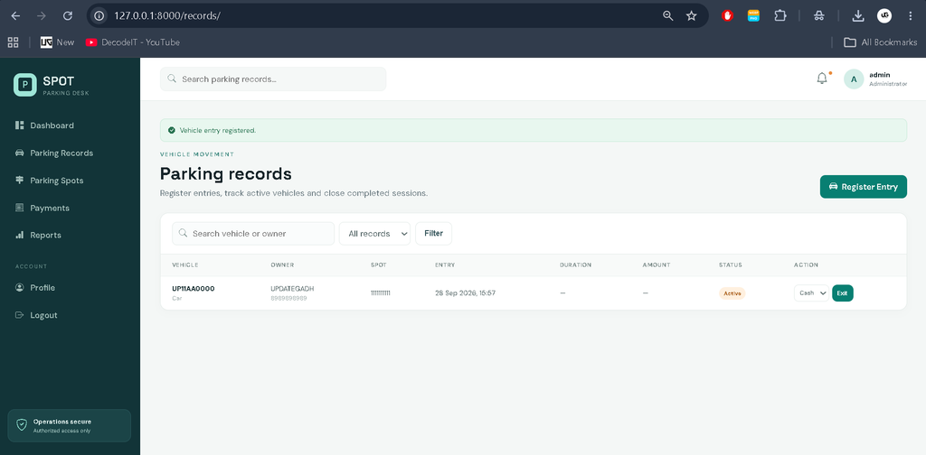 Parking Management System Using Python and Django