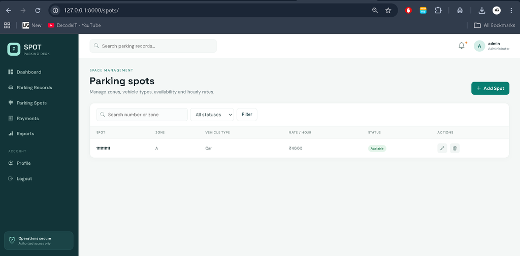 Parking Management System Using Python and Django