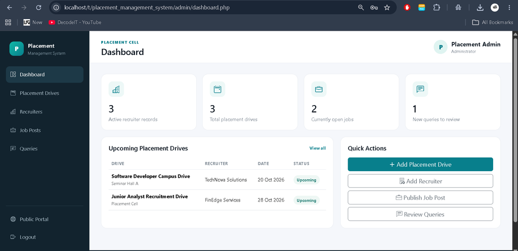 Placement Management System in PHP and MySQL