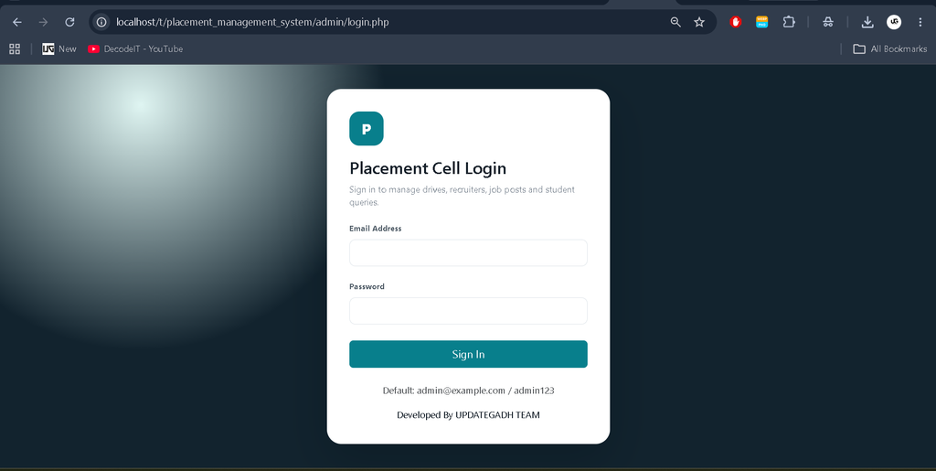 Placement Management System in PHP and MySQL