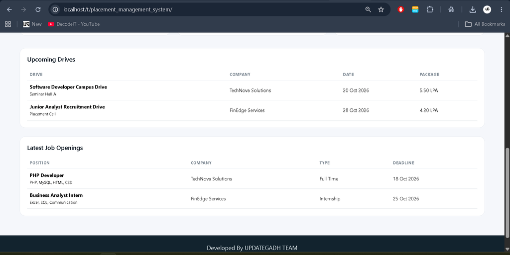 Placement Management System in PHP and MySQL