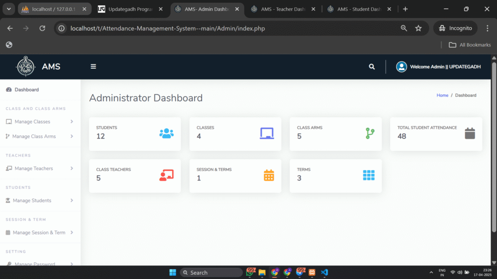 Screenshot-2025-04-17-232612-1024x576 ✅ Best Attendance Management System with PHP & MySQL – Paid Project by UPDATEGADH