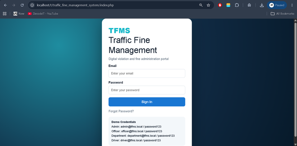 Traffic Fine Management System in PHP with MySQL