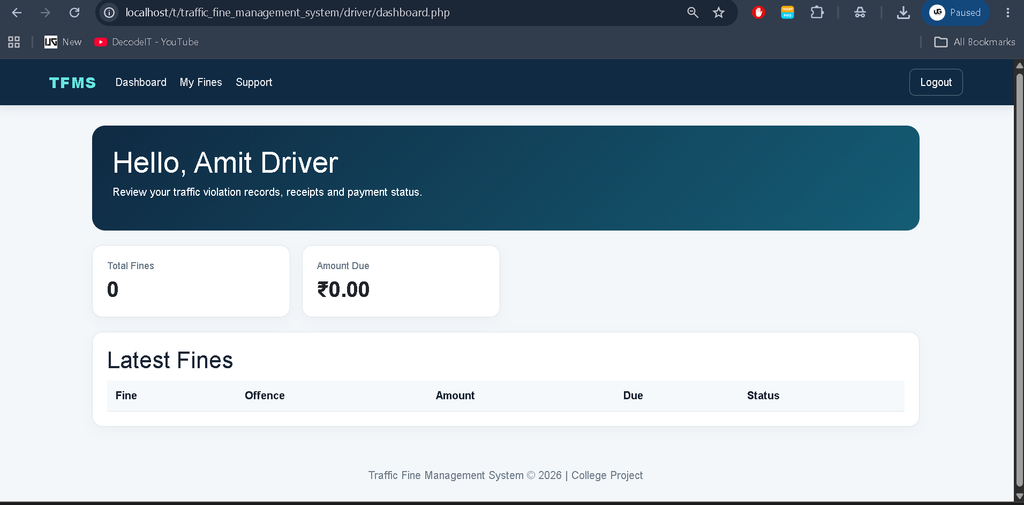 Traffic Fine Management System in PHP with MySQL