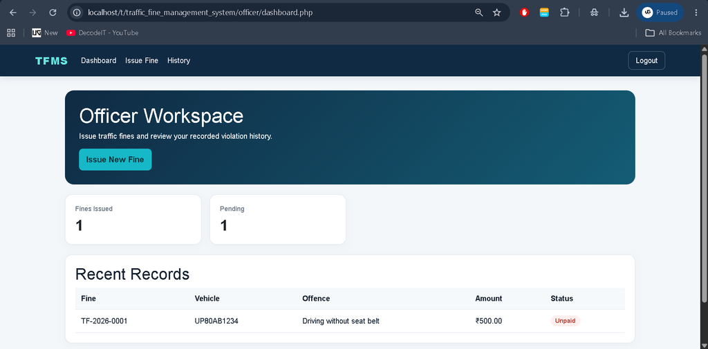 Traffic Fine Management System in PHP with MySQL