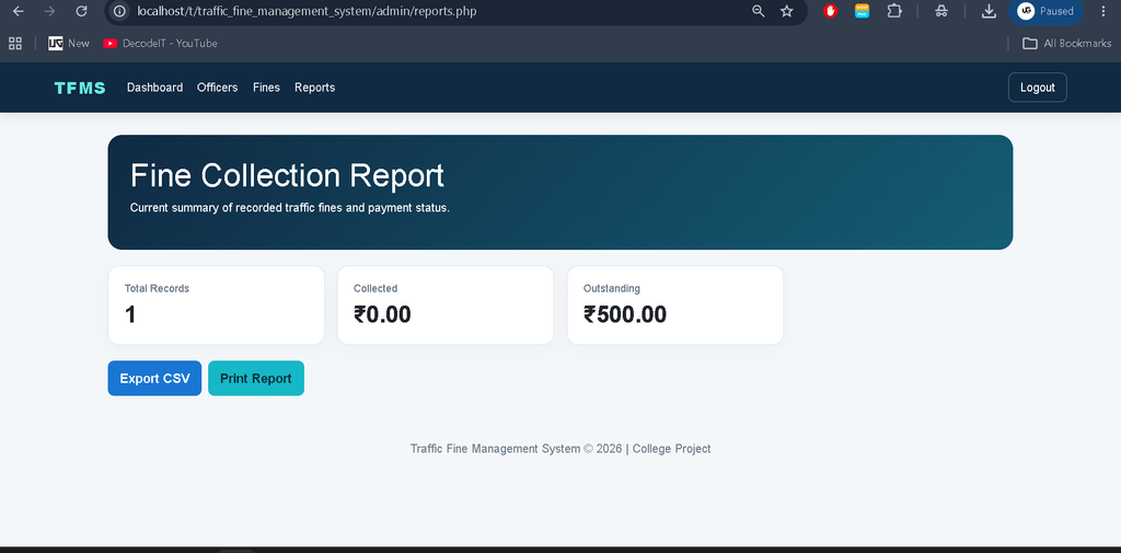Traffic Fine Management System in PHP with MySQL