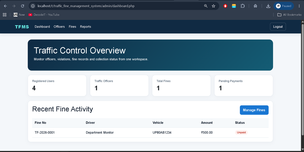 Traffic Fine Management System in PHP with MySQL