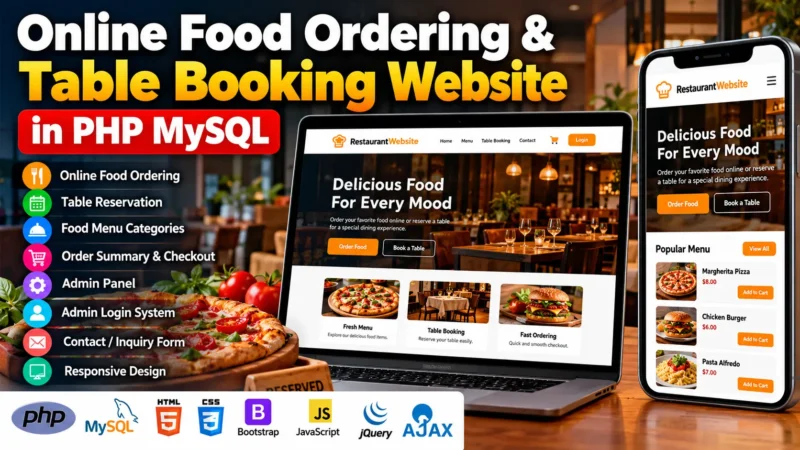 Online Food Ordering & Table Booking Website in PHP MySQL