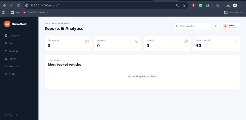Car Rental System Using Python and Django