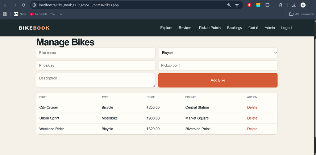 Online Bike Rental Booking Platform Using PHP and MySQL