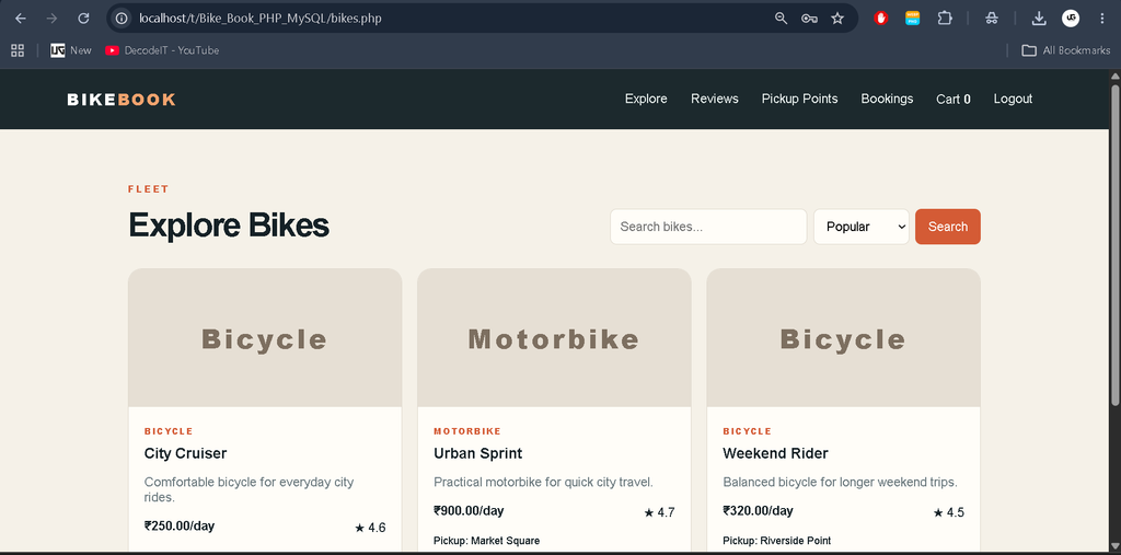 Online Bike Rental Booking Platform Using PHP and MySQL