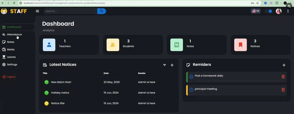 School Management System Using PHP