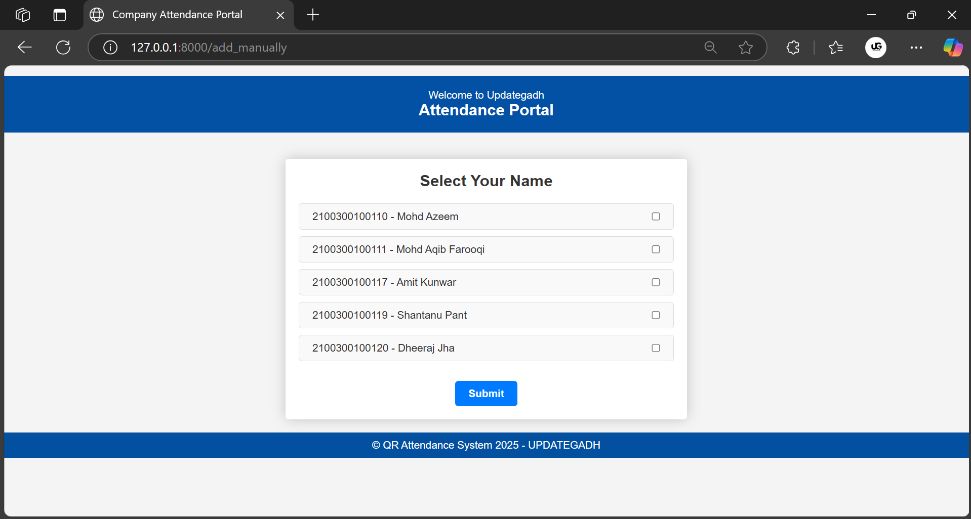 QR Code Attendance System Using Django – Free Project by UPDATEGADH