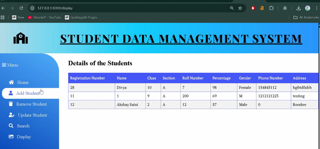 Student Data Management System Using Python