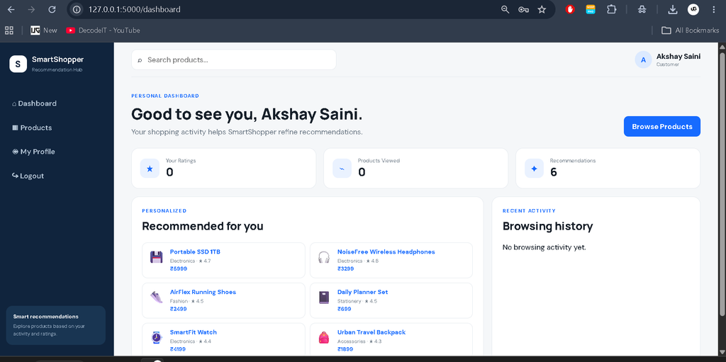 Product Recommendation System Using Python Flask
