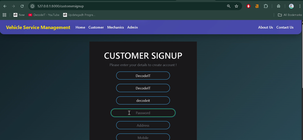 Vehicle Service Management System Using Django and SQLite