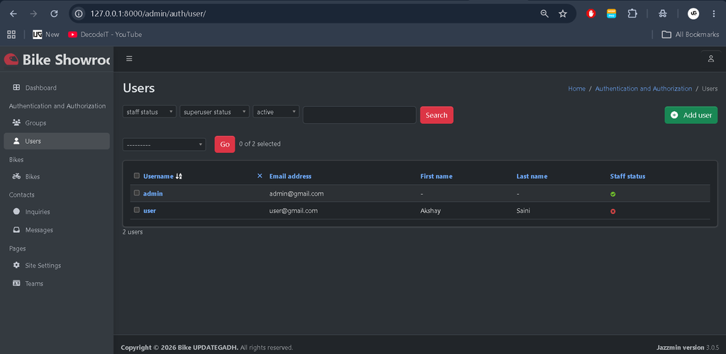 Bike Showroom Management System Using Python Django