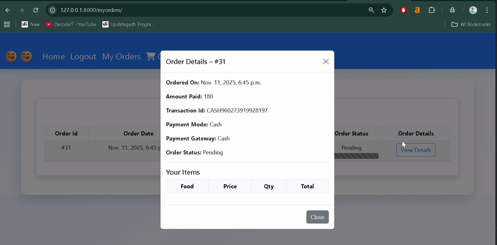 Food Ordering System in Django with PayPal Integration-4