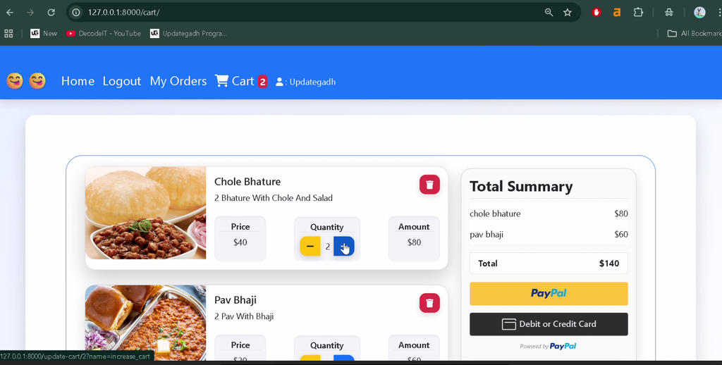 Food Ordering System in Django with PayPal Integration-3