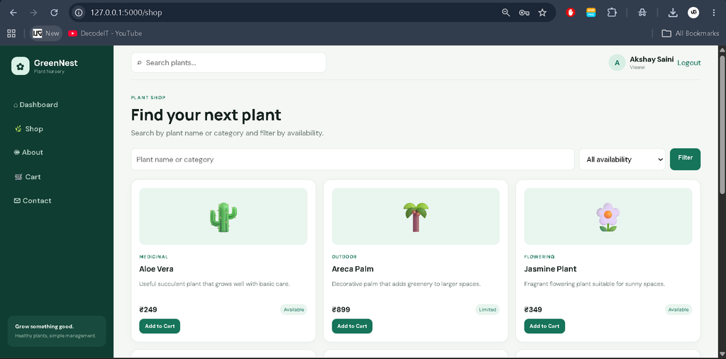 Nursery Plant Management System Using Python Flask and MySQL