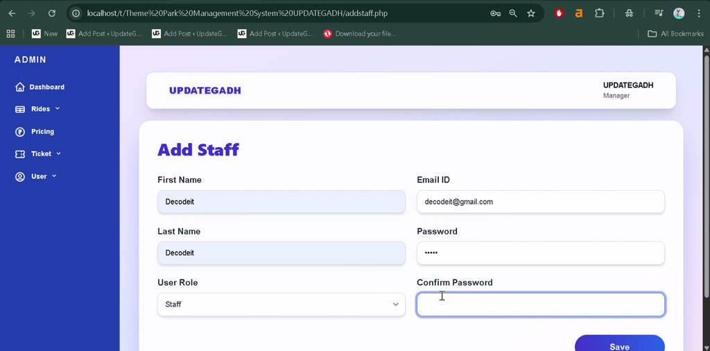 Theme Park Management System Using PHP and MySQL-5