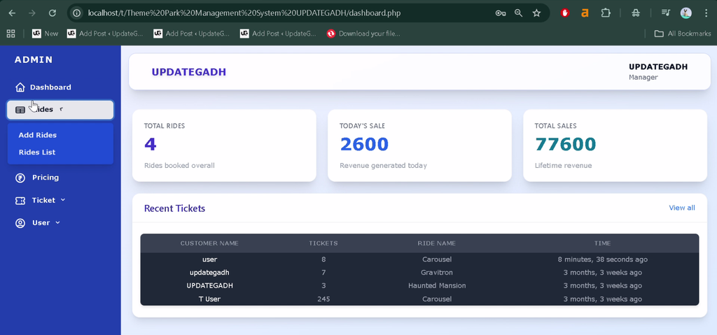 Theme Park Management System Using PHP and MySQL-2