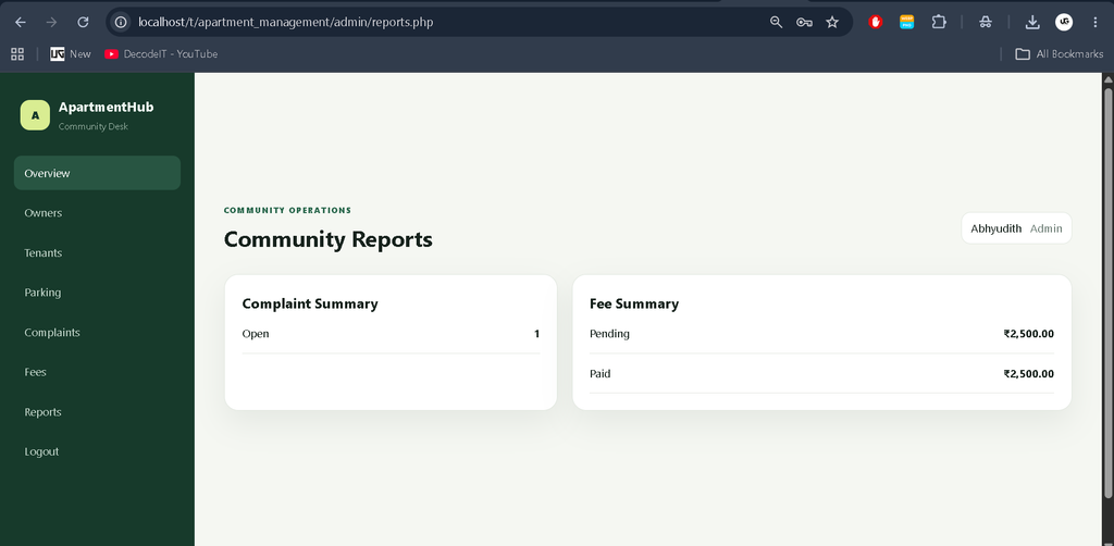 Apartment Management System Using PHP and MySQL