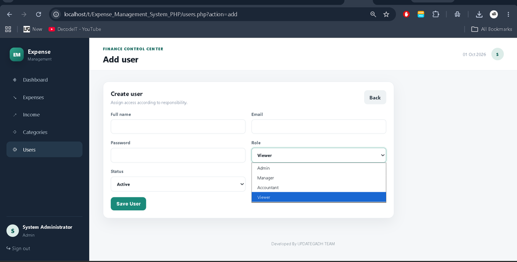 Expense Management System Using PHP and MySQL
